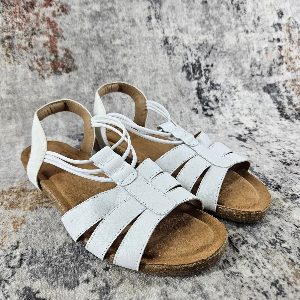 Earth Origins Laney Wide Comfort Sandals Womens 10 White Leather‎ Strappy